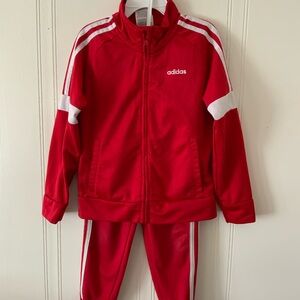 Adidas Kids Red Tracksuit with White Stripes